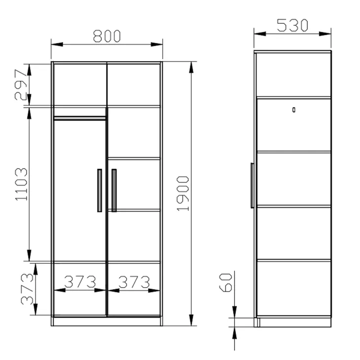 Armadio 210x190h cm con scrivania rovere antracite bianco Chiaretto