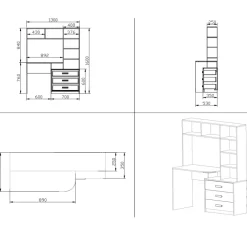 Armadio 210x190h cm con scrivania rovere antracite bianco Chiaretto