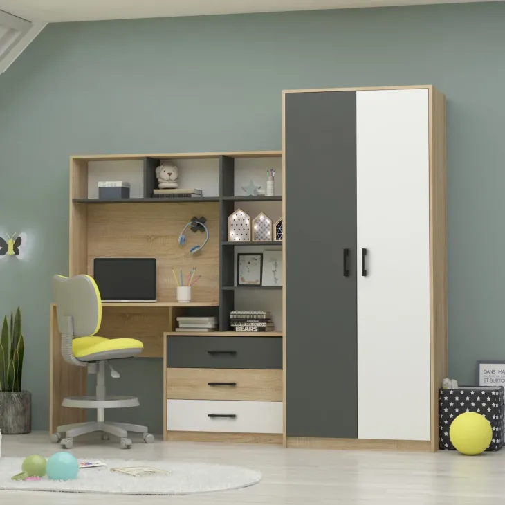 Armadio 210x190h cm con scrivania rovere antracite bianco Chiaretto