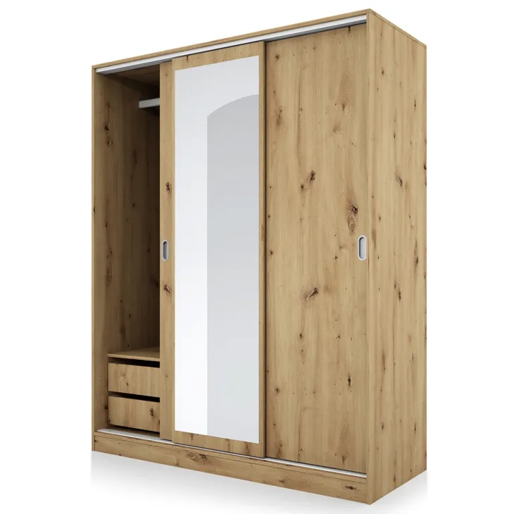 Armadio 150x191h cm scorrevole con specchio rovere rustico Collodi