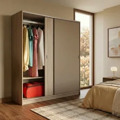 Armadio 180x191h cm scorrevole moderno rovere scuro marrone Morante