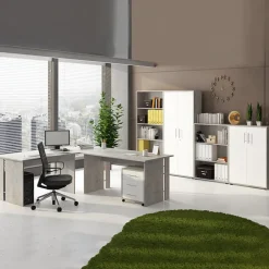 Arredo ufficio completo bianco frassinato cemento Woody