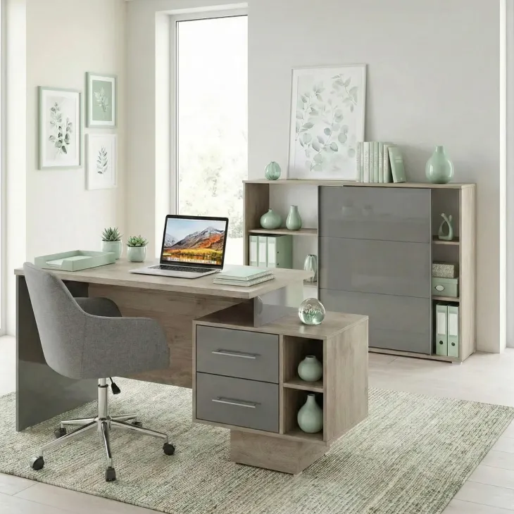 Arredo ufficio completo moderno rovere antracite lucido Time 7