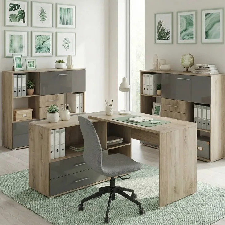 Arredo ufficio completo moderno rovere antracite lucido Time 10