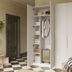 Attrezzatura interna con vani e tubo appendiabiti per armadio modulo 90cm bianco Batty