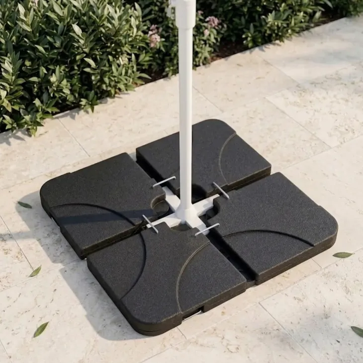 Base per ombrellone a sbalzo 50x50cm in 4 pezzi nero con attacco in metallo Atlas
