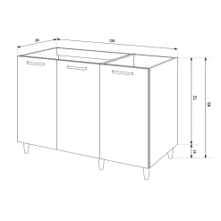 Base sottolavello 120x83h cm con doppio lavello e gocciolatoio a sinistra 3 ante bianco frassinato Talise