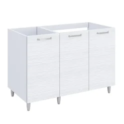 Base sottolavello 120x83h cm con doppio lavello e gocciolatoio a sinistra 3 ante bianco frassinato Talise