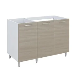 Base sottolavello 120x83h cm con doppio lavello e gocciolatoio a sinistra 3 ante bianco rovere olmo Talise