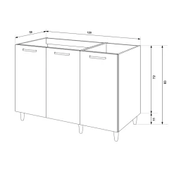 Base sottolavello 120x83h cm con doppio lavello e gocciolatoio a sinistra 3 ante bianco rovere olmo Talise