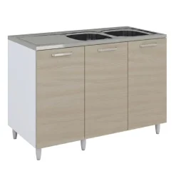 Base sottolavello 120x83h cm con doppio lavello e gocciolatoio a sinistra 3 ante bianco rovere olmo Talise