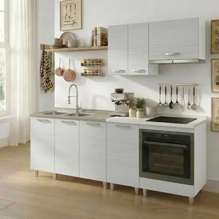 Base sottolavello 120x83h cm con doppio lavello e gocciolatoio a destra 3 ante bianco frassinato Talise