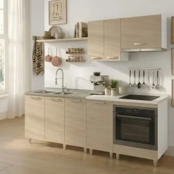 Base sottolavello 120x83h cm con doppio lavello e gocciolatoio a destra 3 ante bianco rovere olmo Talise