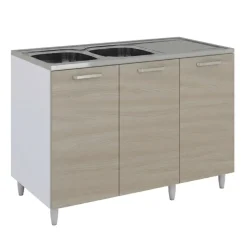 Base sottolavello 120x83h cm con doppio lavello e gocciolatoio a destra 3 ante bianco rovere olmo Talise