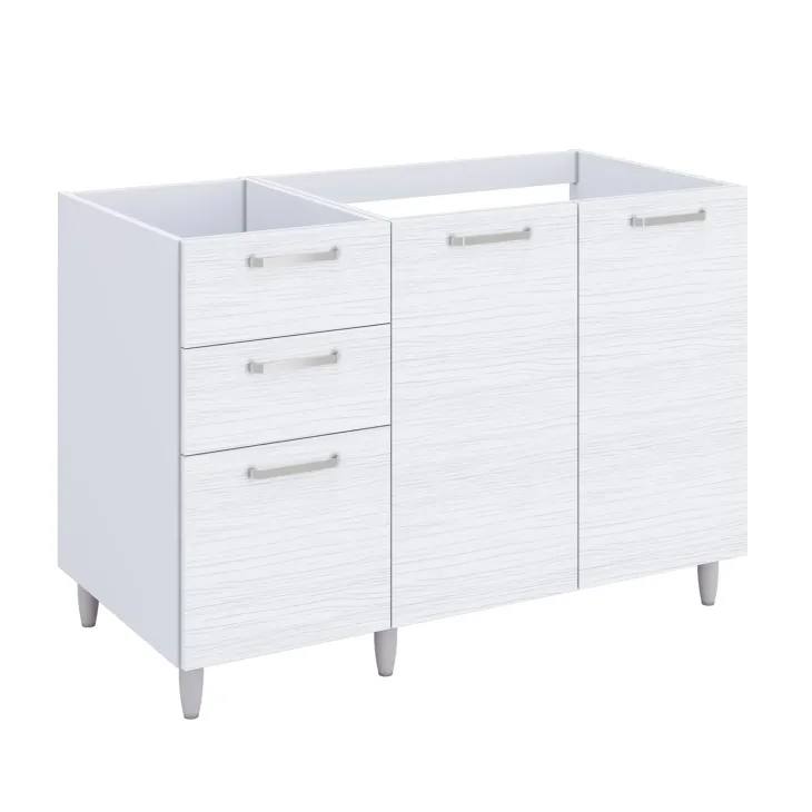 Base sottolavello 120x83h cm con doppio lavello e gocciolatoio a sinistra 2 ante 3 cassetti bianco frassinato Talise