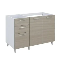 Base sottolavello 120x83h cm con doppio lavello e gocciolatoio a sinistra 2 ante 3 cassetti bianco rovere olmo Talise