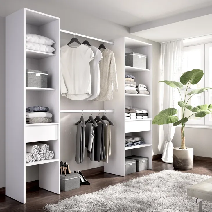 Cabina armadio allungabile 140/200x185h cm con cassetti e appendiabiti bianco Kora
