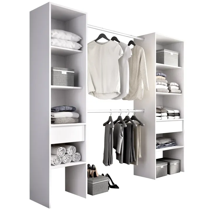 Cabina armadio allungabile 140/200x185h cm con cassetti e appendiabiti bianco Kora