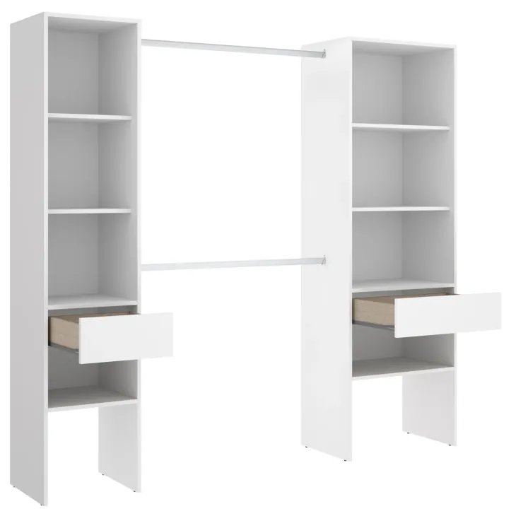 Cabina armadio allungabile 140/200x185h cm con cassetti e appendiabiti bianco Kora