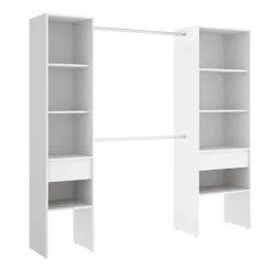 Cabina armadio allungabile 140/200x185h cm con cassetti e appendiabiti bianco Kora