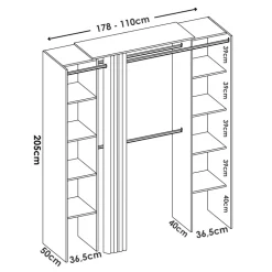 Cabina armadio allungabile 110/178x205h cm con tenda rovere Rivo