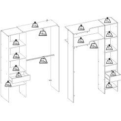 Cabina armadio angolare allungabile 164/214x205h cm con tenda bianco Rivo