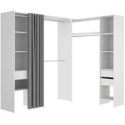 Cabina armadio angolare allungabile 164/214x205h cm con tenda bianco Rivo