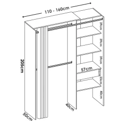 Cabina armadio angolare allungabile 164/214x205h cm con tenda rovere grigio Rivo