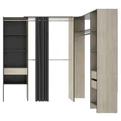Cabina armadio angolare allungabile 164/214x205h cm con tenda rovere grigio Rivo