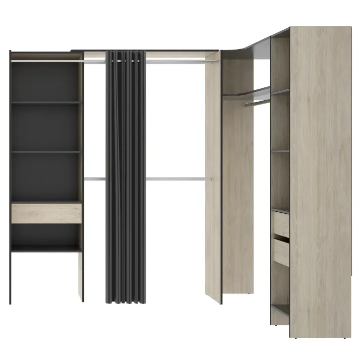 Cabina armadio angolare allungabile 164/214x205h cm con tenda rovere grigio Rivo