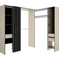 Cabina armadio angolare allungabile 164/214x205h cm con tenda rovere grigio Rivo