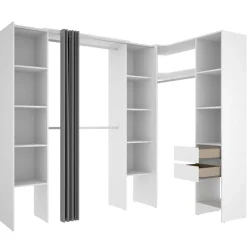 Cabina armadio angolare allungabile 164/232x205h cm con tenda bianco Rivo