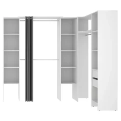 Cabina armadio angolare allungabile 164/232x205h cm con tenda bianco Rivo