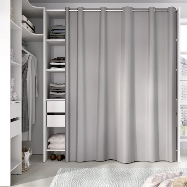 Cabina armadio angolare allungabile 164/232x205h cm con cassetti e tenda bianco Rivo