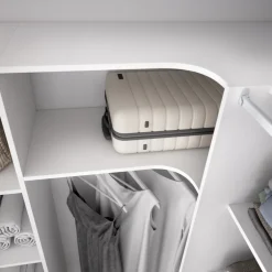 Cabina armadio angolare allungabile 164/232x205h cm con cassetti e tenda bianco Rivo