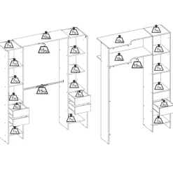 Cabina armadio angolare allungabile 164/232x205h cm con cassetti e tenda bianco Rivo