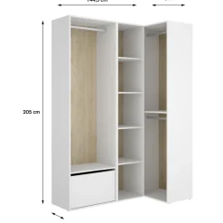 Cabina armadio angolare 145x205h cm con scarpiera bianco rovere Vixa