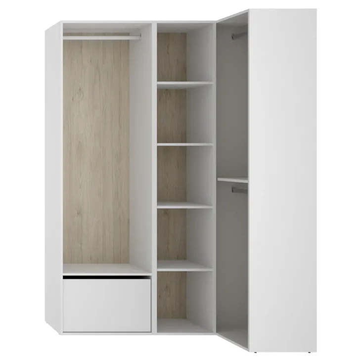 Cabina armadio angolare 145x205h cm con scarpiera bianco rovere Vixa