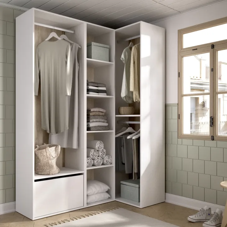 Cabina armadio angolare 145x205h cm con scarpiera bianco rovere Vixa