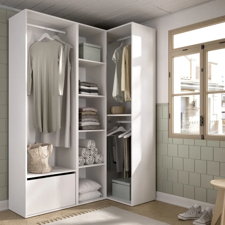 Cabina armadio angolare 145x205h cm con scarpiera bianco rovere Vixa