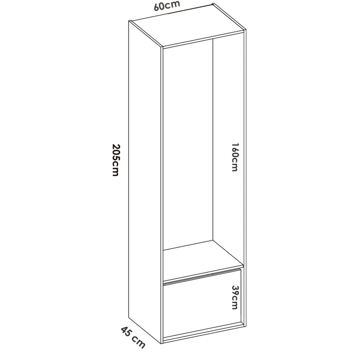 Cabina armadio angolare 145x205h cm con scarpiera bianco rovere Vixa