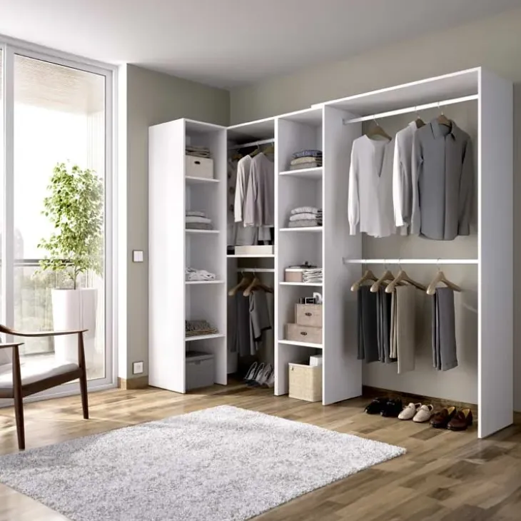 Cabina armadio angolare 228x187h cm 4 scomparti bianco Rincon