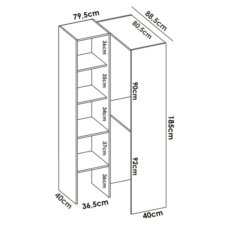 Cabina armadio angolare 228x187h cm 4 scomparti bianco Rincon