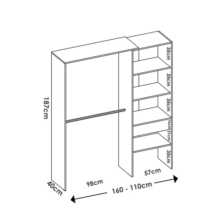 Cabina armadio angolare 248x187h cm 4 scomparti rovere noce Rincon