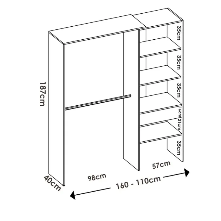 Cabina armadio angolare 248x187h cm 4 scomparti rovere noce Rincon