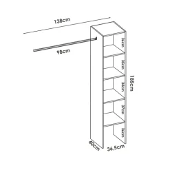Cabina armadio angolare 226x186h cm 3 scomparti con appendiabiti bianco Soler