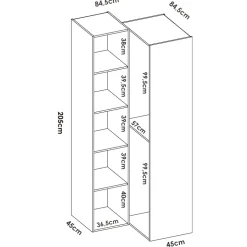 Cabina armadio angolare 85x205h cm bianco rovere Vixa