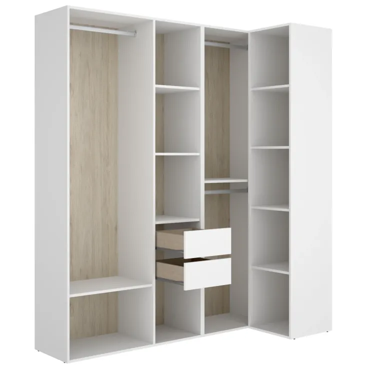 Cabina armadio angolare 183x205h cm con cassetti bianco rovere Vixa