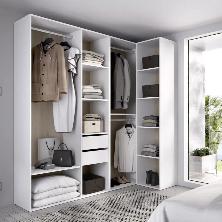Cabina armadio angolare 183x205h cm con cassetti bianco rovere Vixa