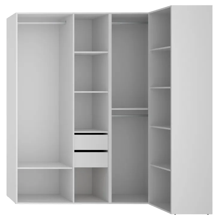 Cabina armadio angolare 183x205h cm con cassetti bianco rovere Vixa